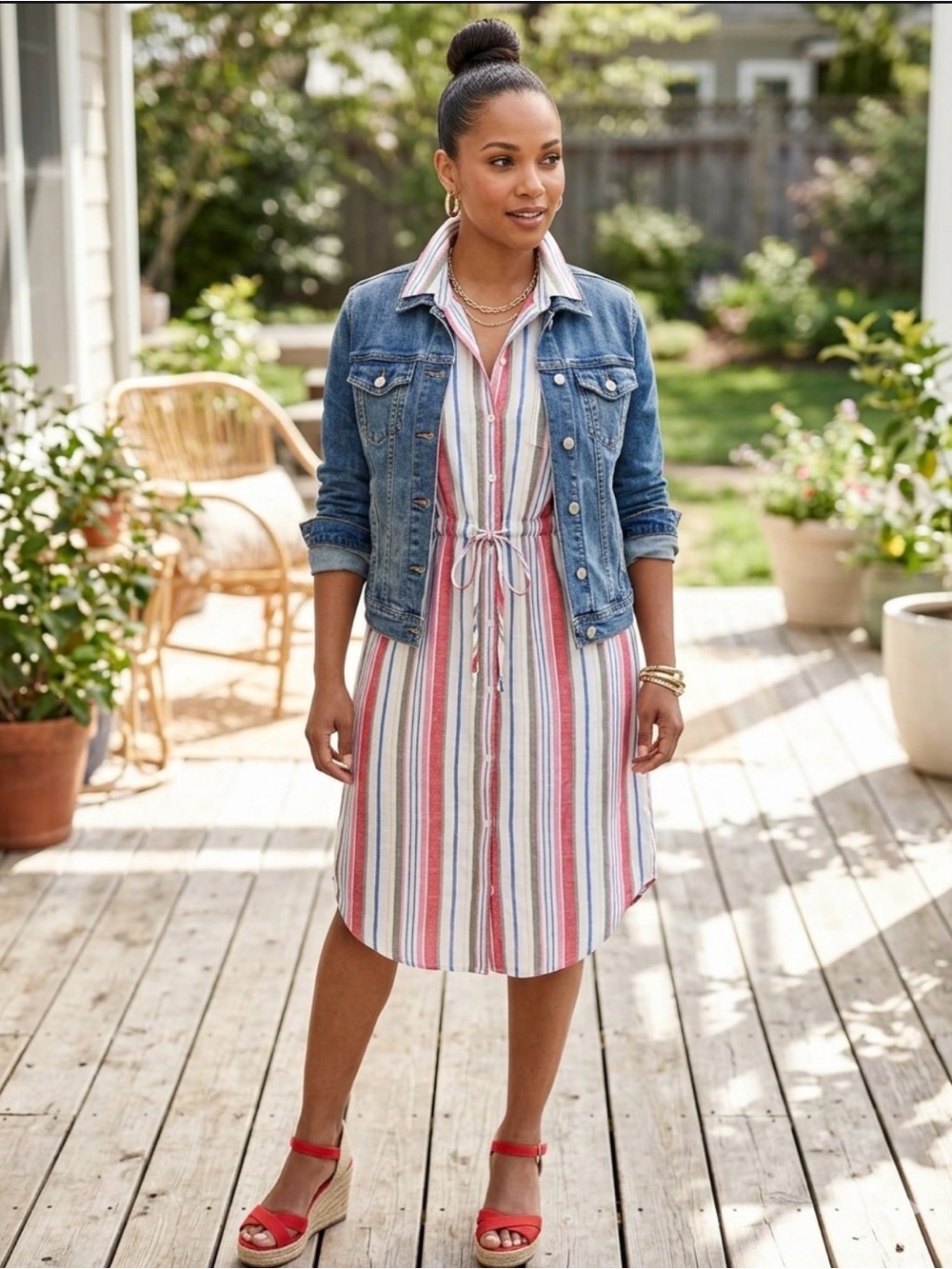 Old Navy Striped Midi Dress in Red, Blue, Green, White